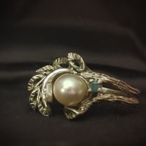 Old estate pearl emerald ring